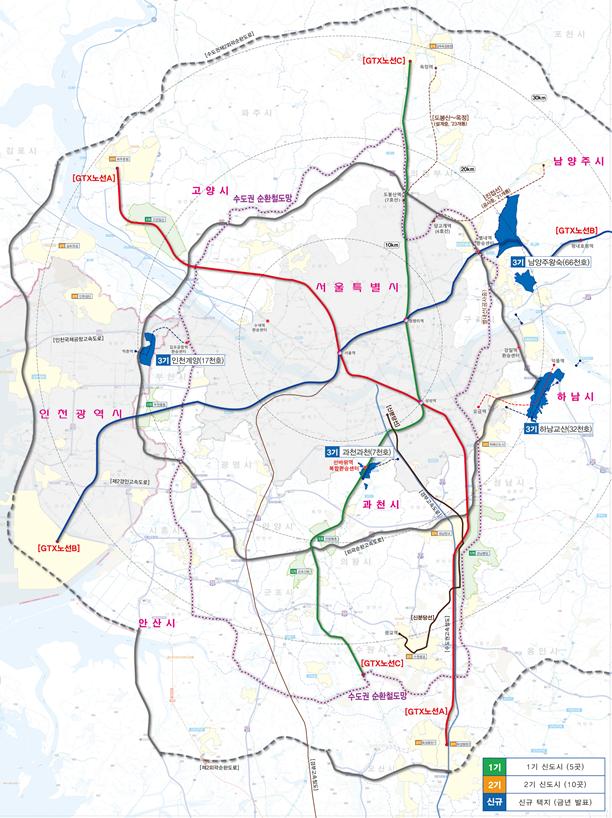 ▲ 지난 19일 발표한 '3기 신도시' 위치도.ⓒ국토교통부