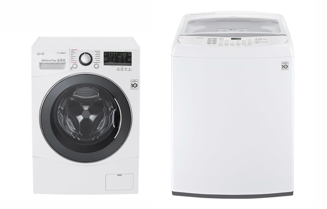 ▲ 최근 호주 유력 월간 소비자 잡지 '초이스(Choice)'로부터 최고점을 부여 받은 LG전자 드럼세탁기(모델명:WD1411SBW)와 통돌이세탁기(모델명: WTG1032WF) ⓒLG전자