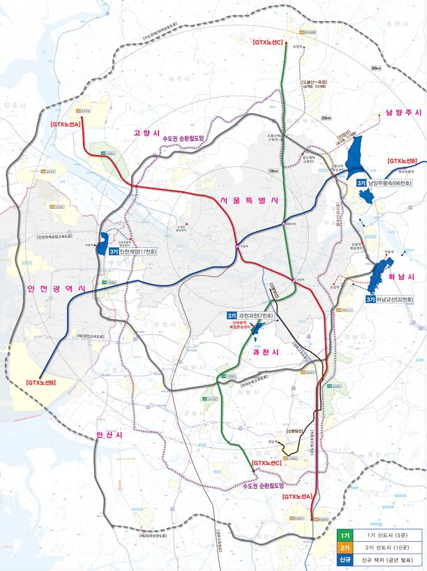 ▲ 수도권 '3기 신도시'로 지정된 4곳의 위치도.ⓒ국토교통부