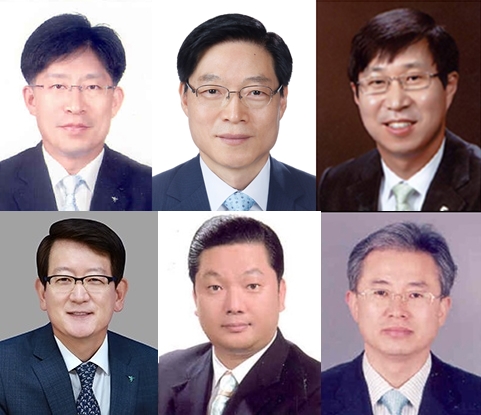 ▲ KEB하나은행은 28일 임원인사 및 조직개편을 단행했다. 왼쪽 시계방향부터 강성묵 부행장, 권길주 부행장, 김인석 부행장, 정춘식 부행장, 이호성 부행장, 안영근 부행장.ⓒKEB하나은행