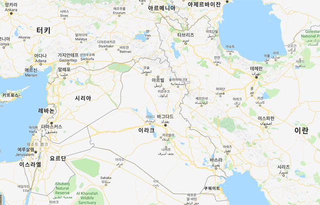 ▲ 미군 철수가 결정된 시리아와 그 주변 국가. ⓒ구글맵 화면캡쳐.