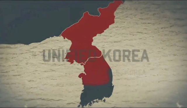 ▲ 美게임업체 THQ가 제작했던 '홈프론트'의 역사 설정 화면. 북한이 중국의 도움으로 한반도를 통일하는 것이 트럼프에게 어떤 의미가 있을까. ⓒ'홈프론트' 유튜브 트레일러 화면캡쳐.
