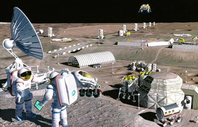 ▲ 美항공우주국(NASA)이 구상하는 달 유인영구기지의 상상도. ⓒ美NASA 일러스트 캡쳐.