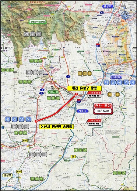 ▲ 계룡시 국도대체우회도로 위치도.ⓒ대전국토청