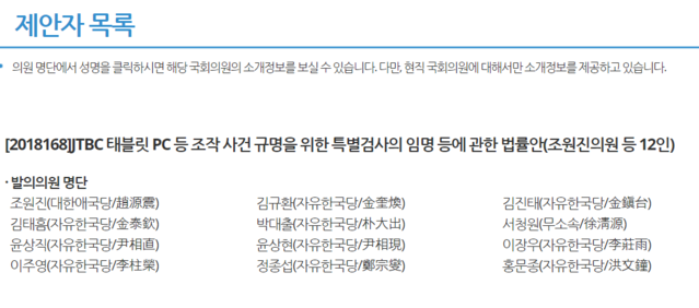 ▲ 야당 의원 12명이 JTBC의 이른바 '최순실 태블릿PC' 보도와 관련해 조작 의혹을 규명해 달라는 취지의 특별검사(특검) 도입 법안을 국회에 제출했다. ⓒ국회 의안정보시스템 캡처