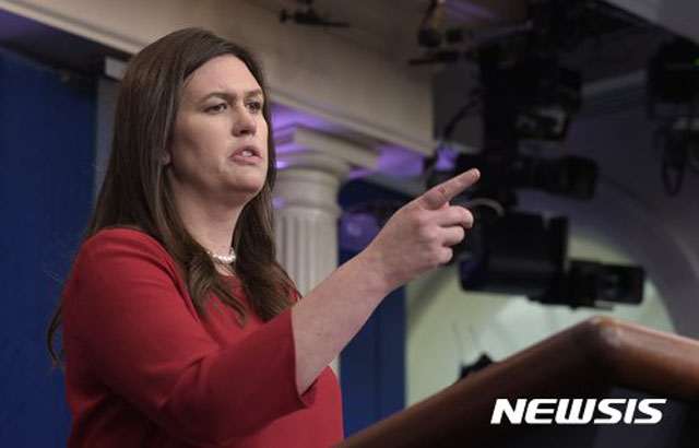 ▲ 새라 샌더스 미국 백악관 대변인, 셧다운 이후 정례 브리핑을 하지 않고 있다. ⓒ뉴시스 AP. 무단전재 및 재배포 금지.