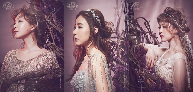 ▲ 뮤지컬 '킹아더' 귀네비어 캐릭터컷. 왼쪽부터 임정희, 간미연, 이지수.ⓒ알앤디웍스