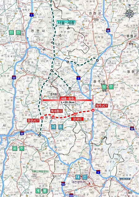 ▲ 29일 정부가 발표한 예타 면제대상으로 확정된‘세종~청주 고속도로’ 위치도.ⓒ세종시