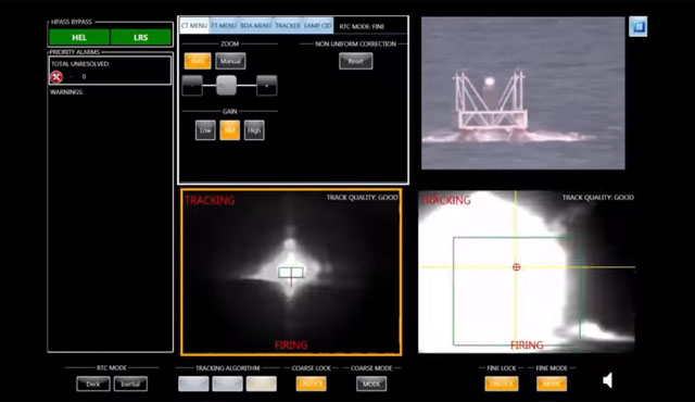 ▲ 미해군이 실전배치한 레이저포 시험발사 장면. 몇 킬로미터 떨어진 보트를 폭파하는 데 1초도 걸리지 않는다. ⓒ미해군 공개영상 캡쳐.
