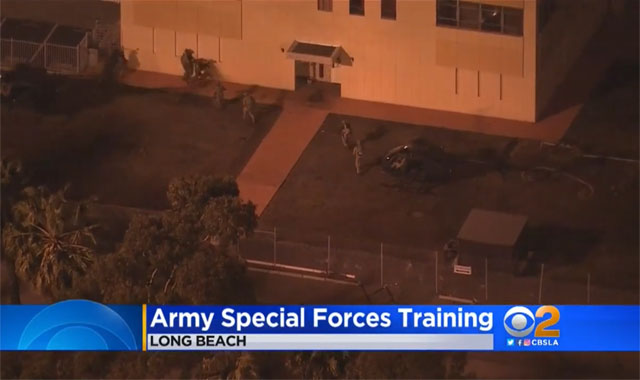 지난 2월 4일 LA 중심 윌셔가 일대에서 일어났던 미군 특수부대 활동. ⓒCBS LA 관련보도 유튜브 채널 캡쳐.