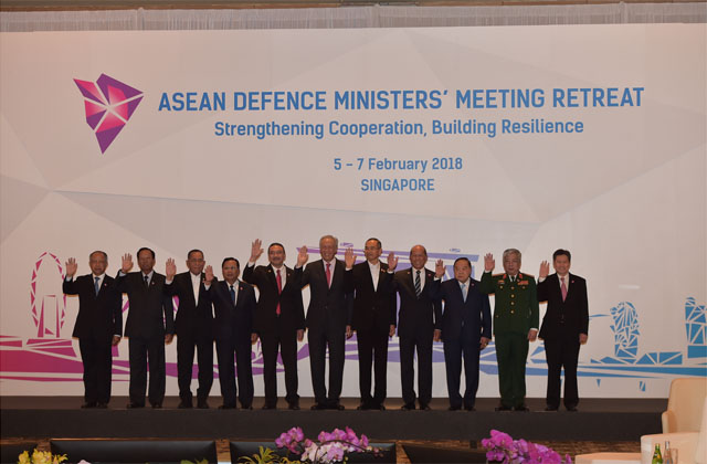 ▲ 2018년 2월 싱가포르에서 열린 ADMM 회의. 아세안 국가와 한국, 일본, 중국 국방 수뇌부가 참석했다. ⓒADMM 회의 포토 갤러리 공개사진.