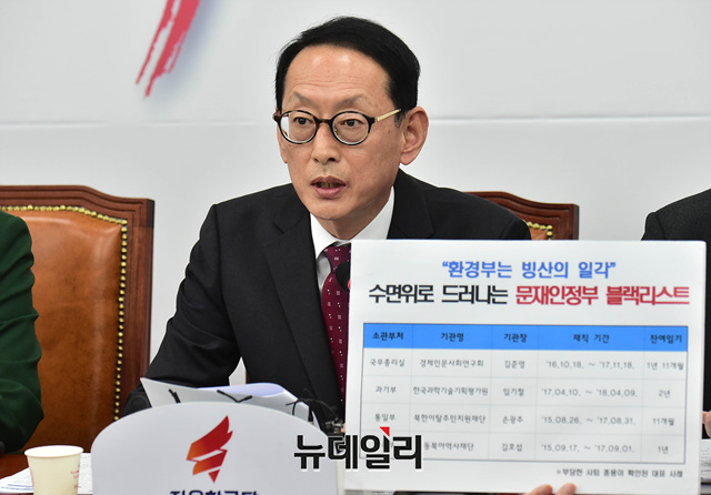 ▲ 김도읍 자유한국당 청와대 특감반 진상조사단장은 25일 오후 국회에서 열린 '청와대 특감반 진상조사단 및 상임위간사단 연석회의'에서 문재인 정부 블랙리스트 피해자 명단을 공개했다. ⓒ이종현 기자