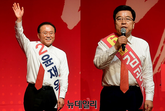 ▲ TK출신 최고위원 후보인 윤재옥 의원과 김광림 의원.(이하 기호순)ⓒ뉴데일리