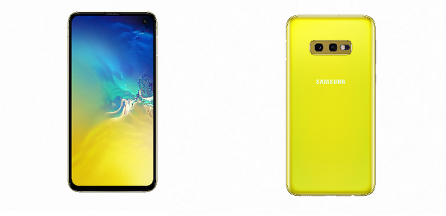 ▲ '갤럭시S10e' 카나리아 옐로우 색상 전후면 모습 ⓒ삼성전자