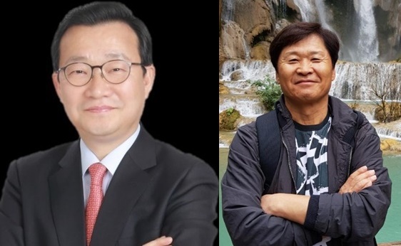 ▲ 청운장학재단을 설립해 모교에 장학금을 전달해 온 장흥순(충북고 3회·사진왼쪽)·김용주(충북고 3회·청운재단 이사장) 동문.ⓒ박근주 기자