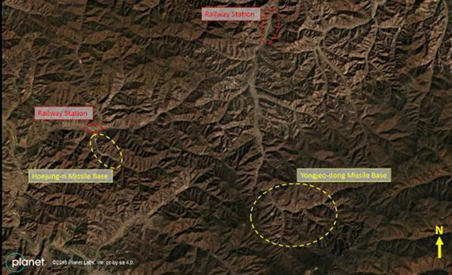 ▲ 2018년 12월 미국 미들버리 연구소의 제프리 루이스 박사가 북한의 새 미사일 기지로 지목한 곳. 중국 국경과 가깝다. ⓒ민간위성업체 더 플래닛-이란 국영 프레스TV 관련보도 화면캡쳐.
