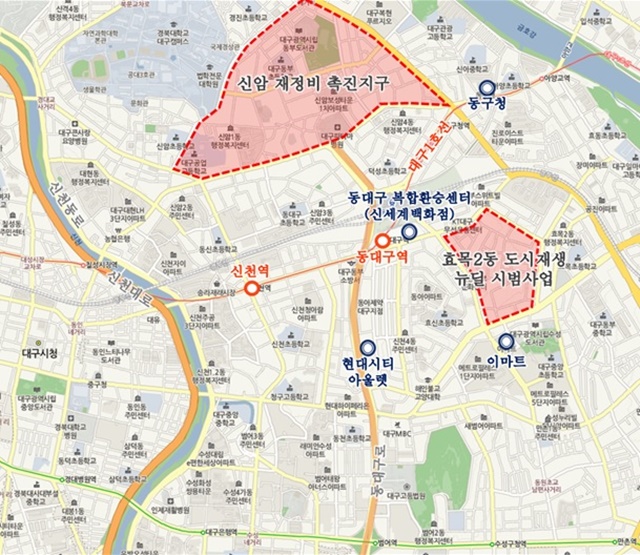 ▲ 신암재정비촉진지구 및 효목2동 도시재생 뉴딜 사업 위치도. ⓒ더피알