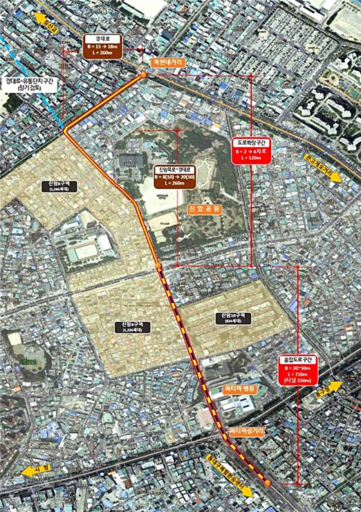 ▲ 대구 동대구로 파티마병원~유통단지간 연결도로 위치도.ⓒ대구시