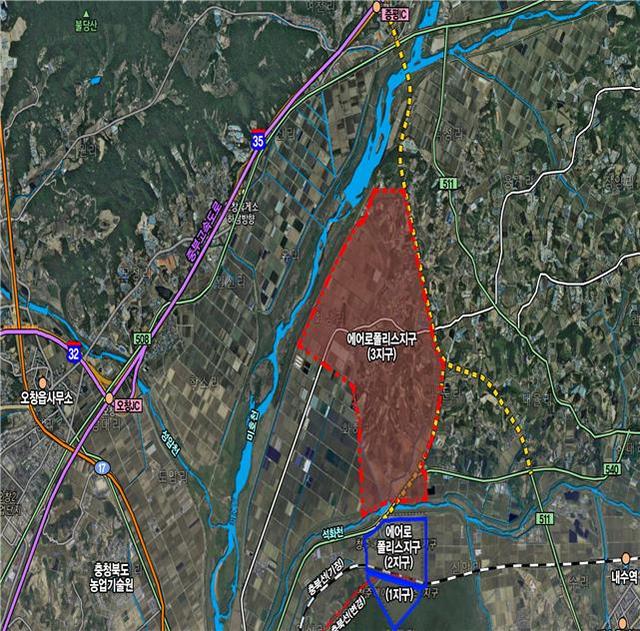 ▲ 충북경제자유구역내 청주에어로폴리스 3지구 예정지.ⓒ충북경제자유구역청