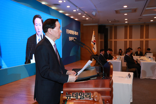 ▲ 우기홍 대한항공 대표이사가 27일 서울 강서 대한항공 본사에서 열린 정기 주주총회에서 발언하고 있다. ⓒ박성원 기자