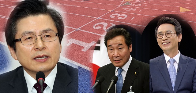 ▲ 황교안 자유한국당 대표와 이낙연 국무총리·유시민 노무현재단 이사장. ⓒ리얼미터