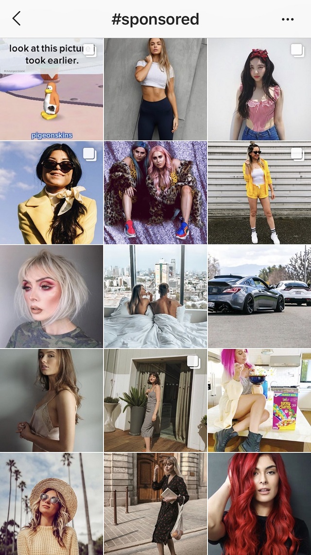 ▲ 인스타그램 내 'sponsored' 해시태그 인기 게시물. ⓒ인스타그램
