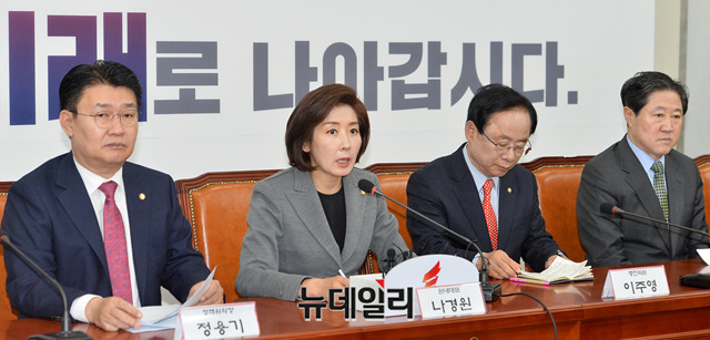 ▲ 나경원 자유한국당 원내대표가 10일 오전 국회에서 열린 원내대표·중진의원 연석회의에서 모두발언을 하고 있다.ⓒ박성원 기자