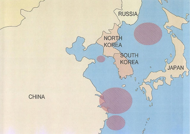 ▲ 미 재무부 해외자산통제국(OFAC)가 주목한, 북한 불법환적 해역. ⓒOFAC 발표 지침 화면캡쳐.