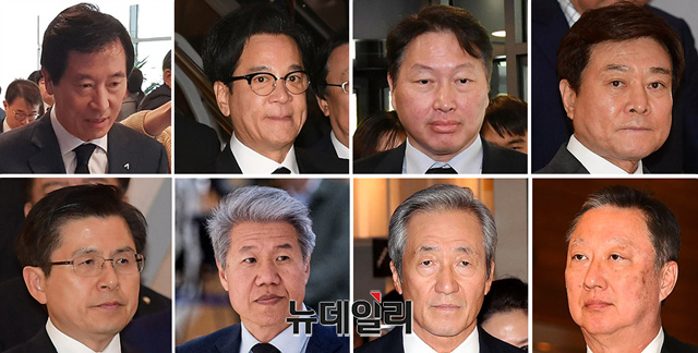 ▲ 윗줄 왼쪽부터 시계방향으로 아시아나 한창수 사장, CJ 이재현 회장, SK 최태원 회장, 소진세 전 롯데 사회공헌위원장, 대한상의 박용만 회장, 정몽준 아산재단 이사장, 김수현 청와대 정책실장, 황교안 자유한국당 대표 등이 조양호 한진그룹 회장 빈소를 찾아 조문했다.ⓒ정상윤 기자