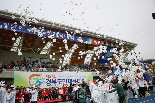 ▲ 예천군은 대한민국 축구종합센터 유치를 위해 축구공 풍선을 이용해 홍보전을 펼쳤다.ⓒ뉴데일리