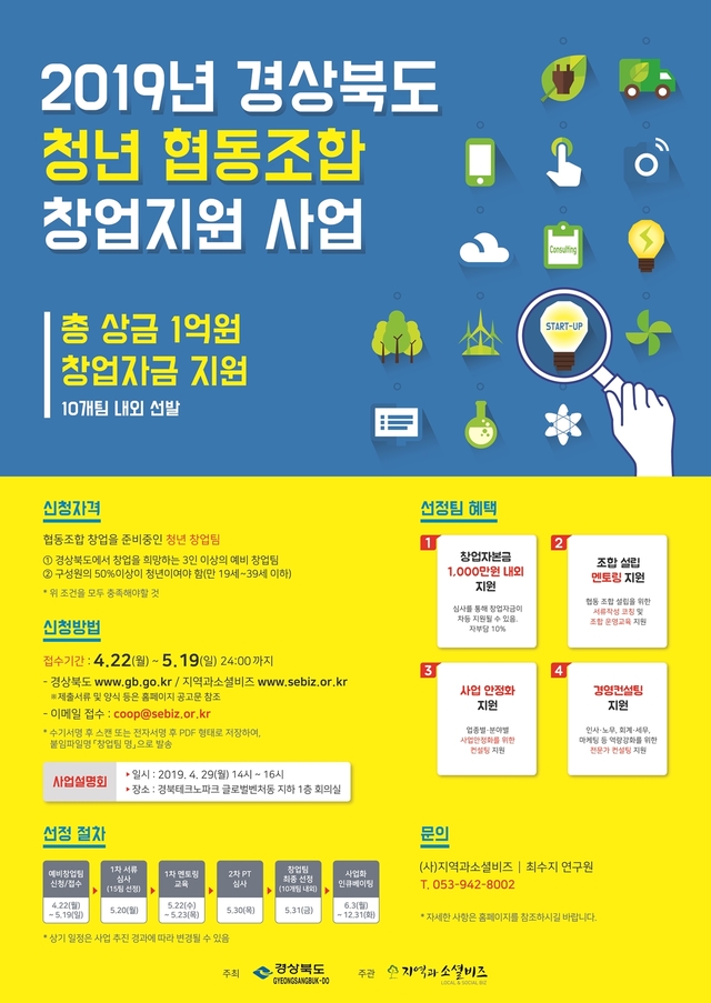 ▲ 청년협동조합 창업지원사업 창업팀 공모 포스터.ⓒ경북도