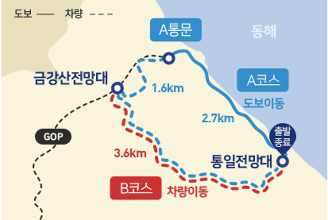 ▲ 행안부와 문광부가 지난 11일 공개한 강원 고성 DMZ 평화둘레길 코스 지도. ⓒ정부 보도자료 캡쳐.
