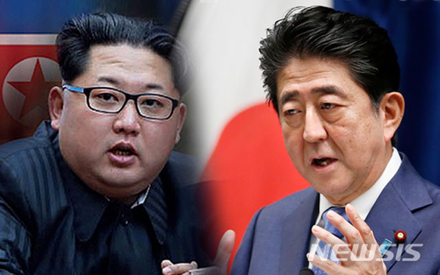 ▲ 김정은과 아베 신조 일본 총리. ⓒ뉴시스. 무단전재 및 재배포 금지.