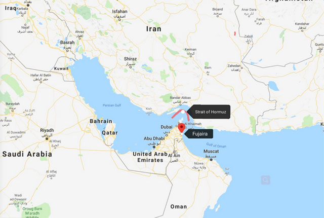 ▲ 유조선 사보타지가 발생한 지역. UAE의 경제특구 항만이다. ⓒ中국영 CGTN 관련보도 화면캡쳐.