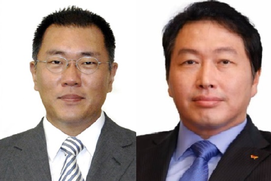 ▲ 정의선 현대차 수석부회장(왼쪽)과 최태원 SK 회장. ⓒ현대차·SK