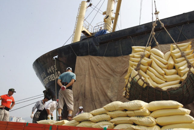 ▲ 과거 대북식량지원 모습. 정부는 당시 식량차관을 제공했지만 북한은 이를 갚지 않았다. ⓒ연합뉴스. 무단전재 및 재배포 금지.