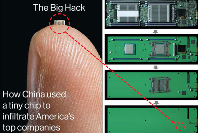 ▲ 지난해 10월 전 세계를 떠들썩하게 만들었던 중국제 서버 속의 '스파이 칩'. ⓒ뉴스위크 관련보도 화면캡쳐.