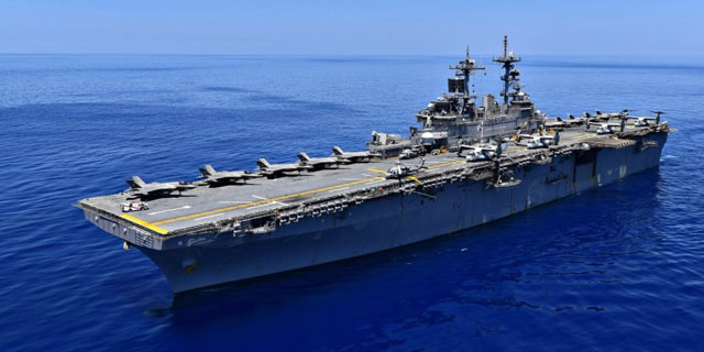 ▲ F-35B 스텔스 전투기를 탑재하고 남지나해를 항행 중인 강습상륙함 '와스프'함. ⓒ美해군 공개사진.