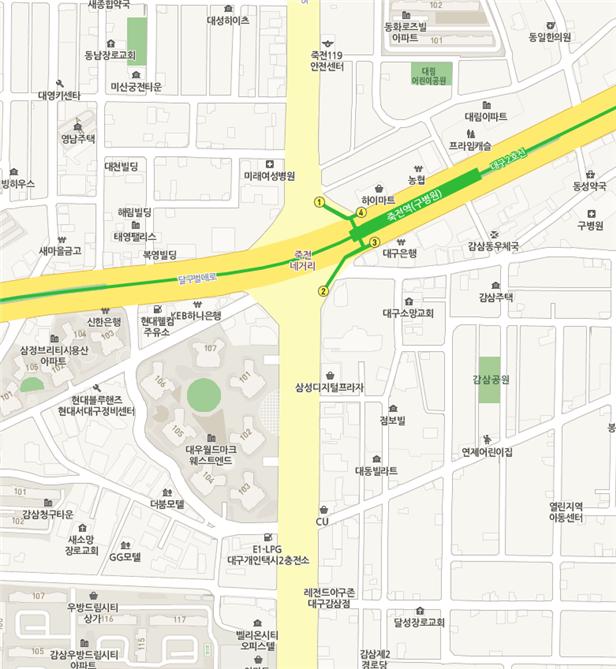 ▲ 달서구 죽전네거리 도로누수 위치도.ⓒ대구시