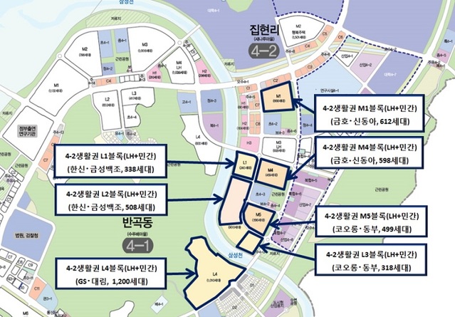 ▲ 세종시 4-2생활권 블록별 분양단지 위치도.ⓒ세종시