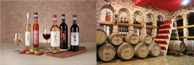 ▲ 2019찾아가는 양조장에 선정된 여포농장 생산품(왼쪽)과 도란원 와이너리.ⓒ충북도