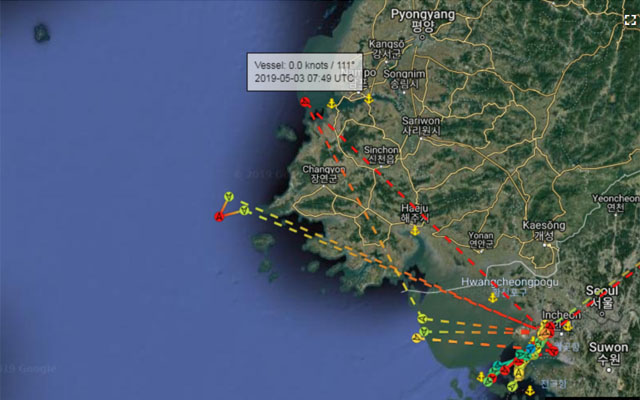 ▲ 미국의 소리(VOA) 방송이 찾아낸 '골든레이크 801호'의 최근 항적. 마린트래픽 검색 결과다. ⓒ미국의 소리 관련보도 화면캡쳐