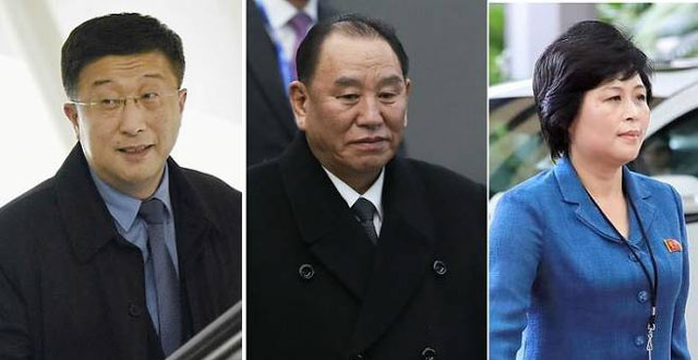 ▲ 왼쪽부터 김혁철 국무위원회 대북특별대표, 김영철 통일전선부장, 김성혜 통일전선부 통일책략실장. ⓒ연합뉴스. 무단전재 및 재배포 금지.