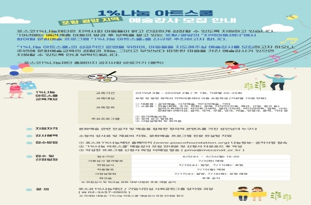 ▲ 포스코 아트스쿨 예술강사 모집안내 포스터.ⓒ포스코