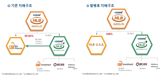 ▲ 합병 전후 지배구조 ⓒ에이치엘비