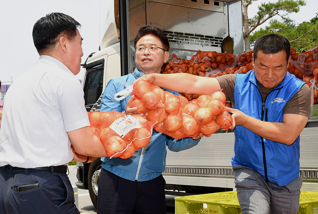 ▲ 경북도는 양파의 불안정한 수급상황 문제의 해법으로 소비촉진 운동을 돌파구 마련을 위해 18일 도청직원대상 판매행사를 시작했다.ⓒ경북도