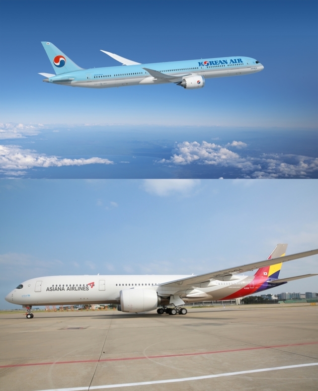 ▲ 대한항공과 아시아나항공 차세대 항공기(사진 위부터 보잉 787-10, A350)ⓒ각사 취합