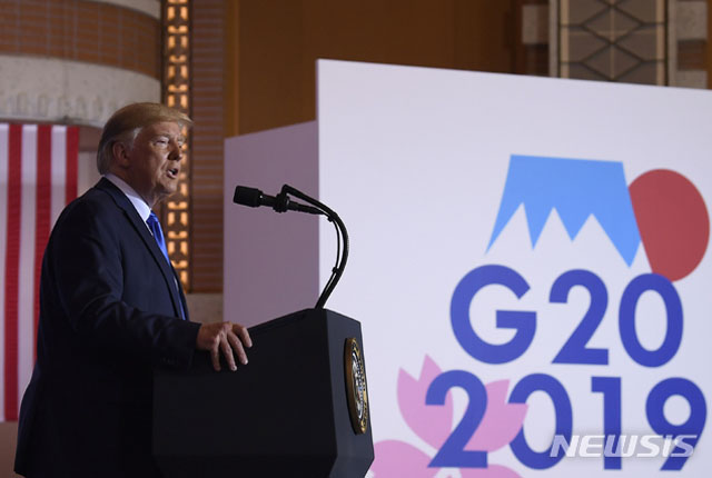 ▲ 29일 오사카 G20 정상회의 이후 기자회견을 연 도널드 트럼프 미국 대통령. ⓒ뉴시스 AP. 무단전재 및 재배포 금지.