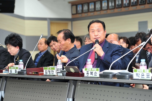 ▲ 지난해 11월 군위군청 대회의실에서 열린 ‘민선7기 군수 공약 대군민 발표회’에서 김영만 군수가 직접 공약을 설명하고 있다.ⓒ군위군