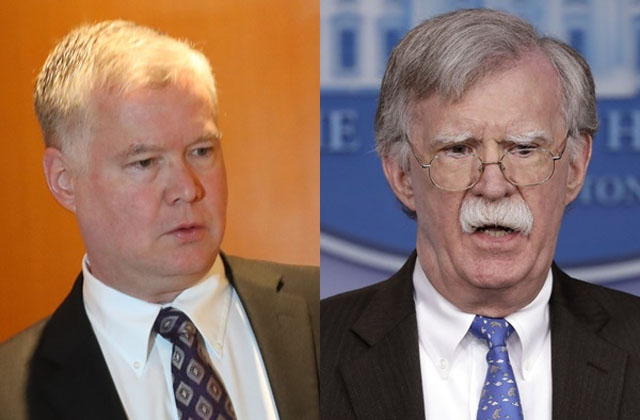 ▲ 스티븐 비건 미국 국무부 대북정책 특별대표와 존 볼튼 백악관 국가안보보좌관. ⓒ뉴시스. 무단전재 및 재배포 금지.